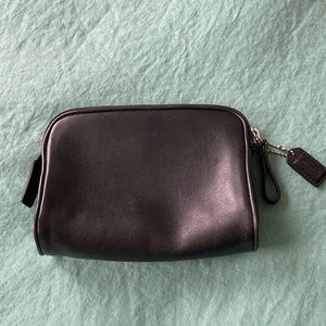 Coach black leather cosmetic bag
